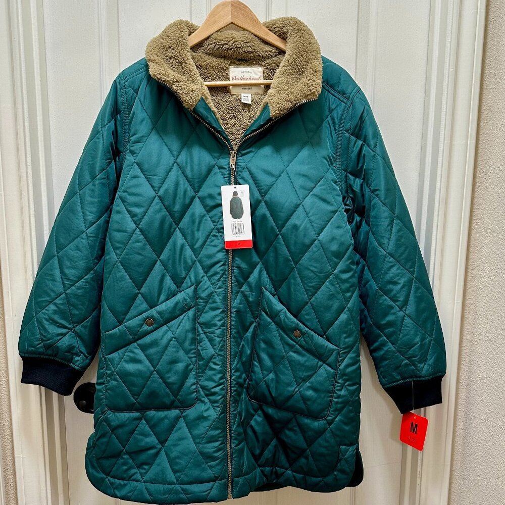 Weatherproof Women's Quilted Parka Jacket Coat Sherpa Lined Size M Green (NEW) - Picture 2 of 14